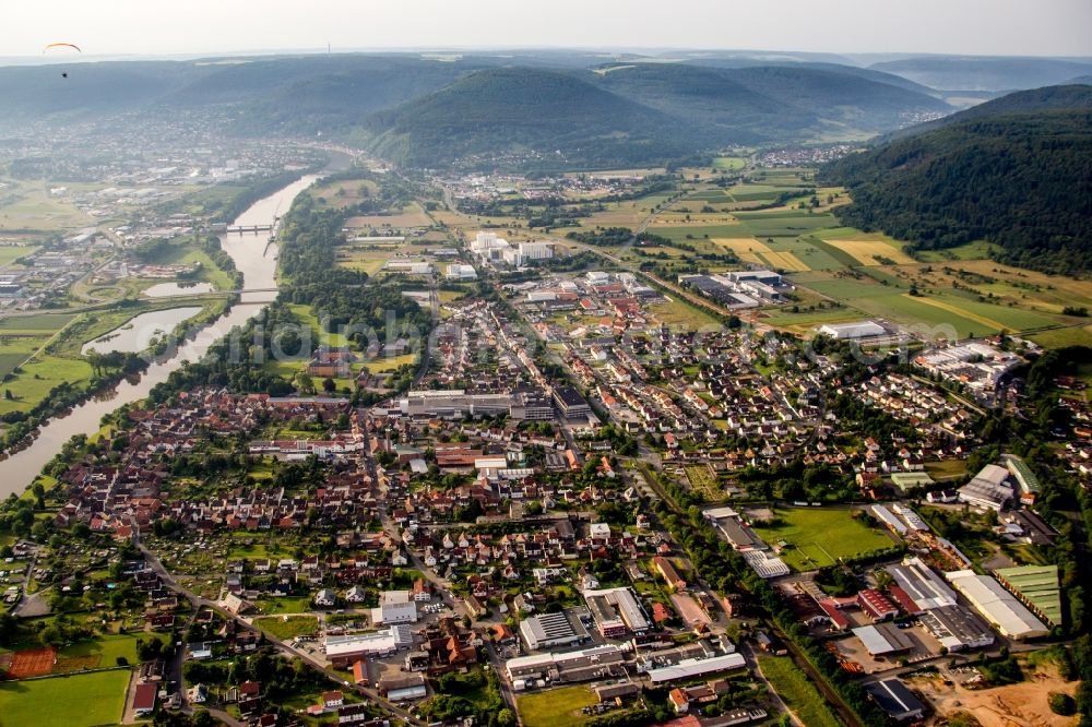 Aerial image Kleinheubach - Village on the river bank areas of the Main river in Kleinheubach in the state Bavaria, Germany