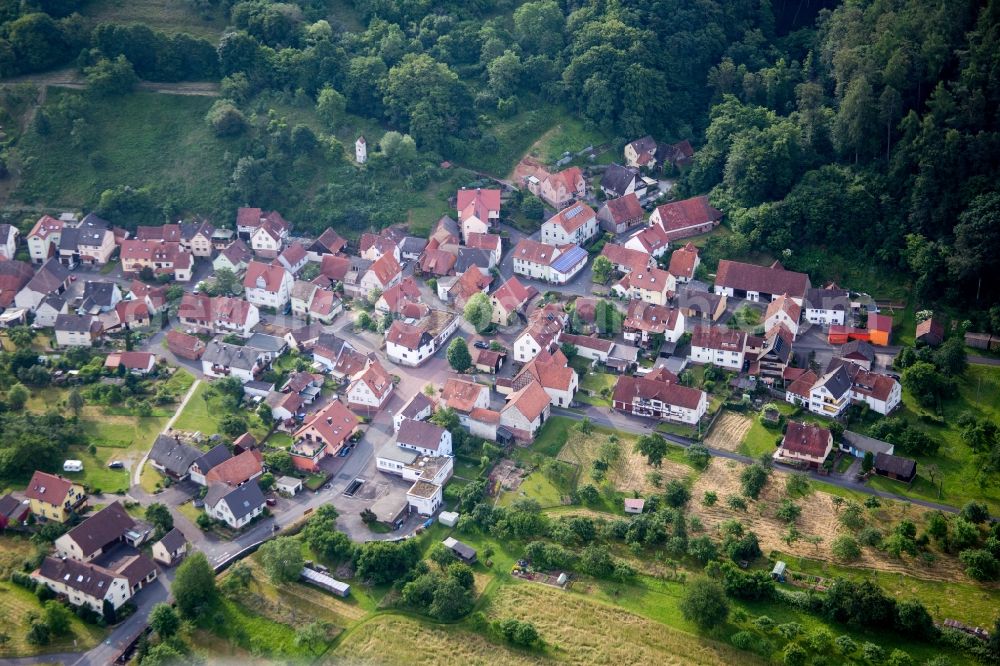 Aerial image Wertheim - Village on the river bank areas of the Main river in the district Gruenenwoert in Wertheim in the state Baden-Wuerttemberg, Germany