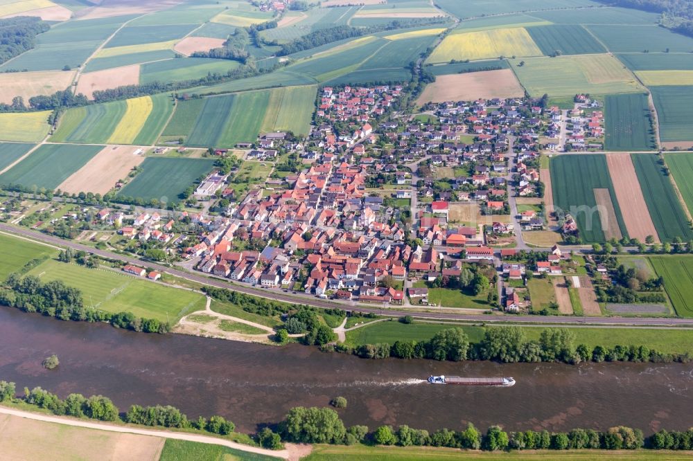 Untertheres from above - Village on the river bank areas of the Main river in Untertheres in the state Bavaria, Germany