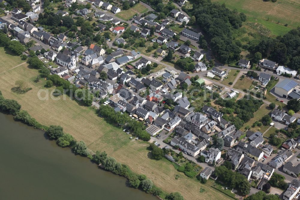 Brauneberg from above - Village on the river bank areas of the river Mosel in Brauneberg in the state Rhineland-Palatinate, Germany. The place is known for its vineyard Brauneberger Juffer