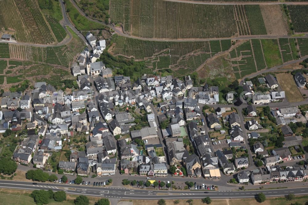 Ediger-Eller from above - Village on the river bank areas of the river Mosel in Ediger-Eller in the state Rhineland-Palatinate, Germany