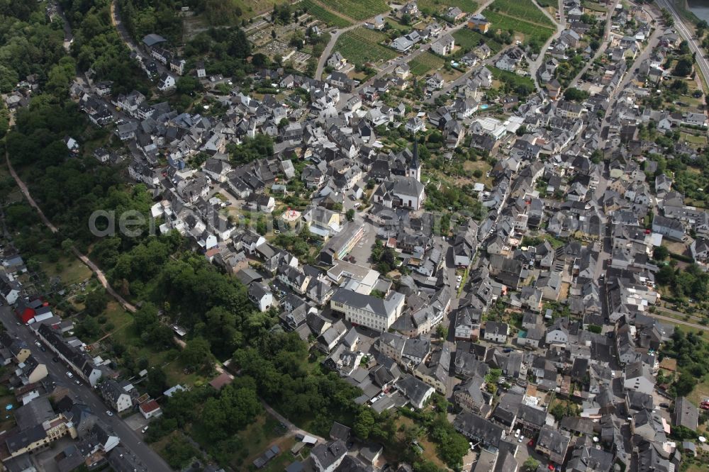 Enkirch from above - Village on the river bank areas of the river Mosel in Enkirch in the state Rhineland-Palatinate, Germany