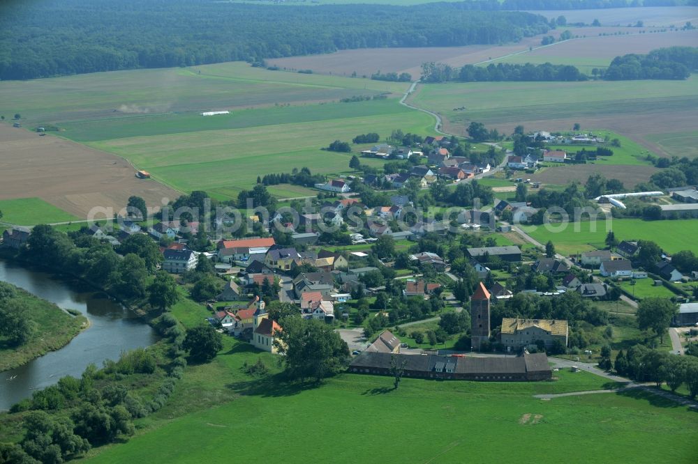 Aerial image Gruna - Village on the river bank areas of Mulde in Gruna in the state Saxony