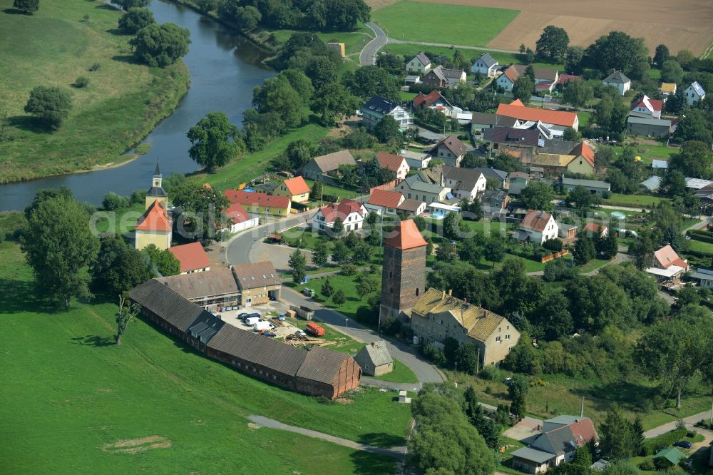 Gruna from above - Village on the river bank areas of Mulde in Gruna in the state Saxony