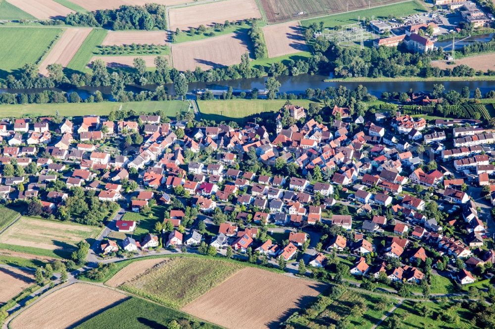 Ingersheim from above - Village on the river bank areas of the river Neckar in the district Kleiningersheim in Ingersheim in the state Baden-Wuerttemberg, Germany