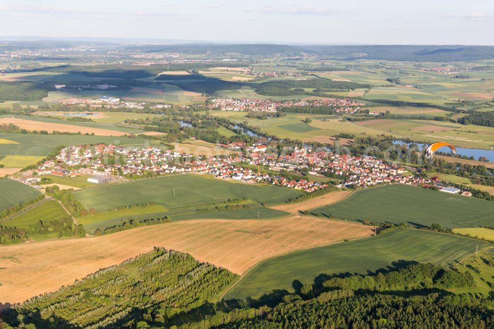 Aerial image Obertheres - Village on the river bank areas in Obertheres in the state Bavaria, Germany