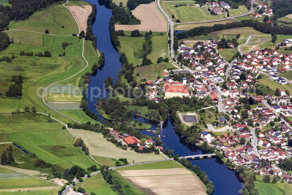 Walderbach from above - Village on the river bank areas of Regen in Walderbach in the state Bavaria, Germany