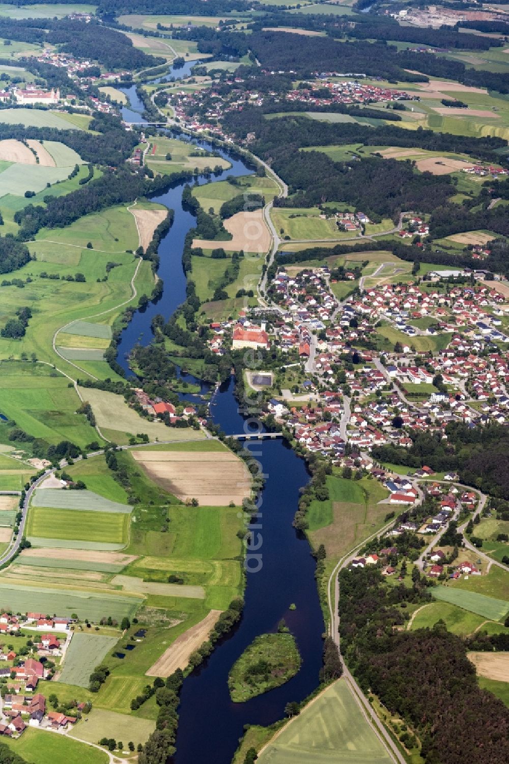 Aerial image Walderbach - Village on the river bank areas of Regen in Walderbach in the state Bavaria, Germany