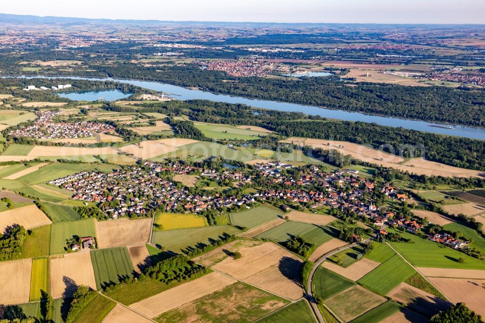 Aerial image Diersheim - Village on the river bank areas of the Rhine river in Diersheim in the state Baden-Wurttemberg, Germany