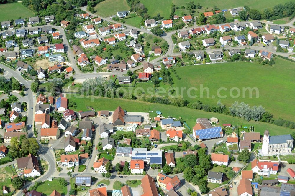 Aerial image Rainau - Village on the river bank areas of Roehlinger Sechta in Rainau in the state Baden-Wuerttemberg