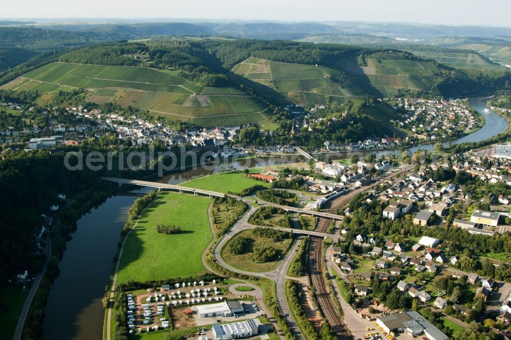 Saarburg from the bird's eye view: Village on the river bank areas of the Saar in Saarburg in the state Rhineland-Palatinate