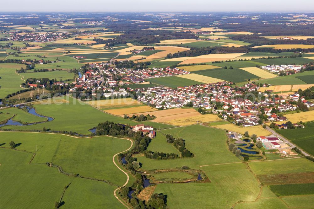 Aerial image Aham - Village on the river bank areas of Vils in Aham in the state Bavaria, Germany