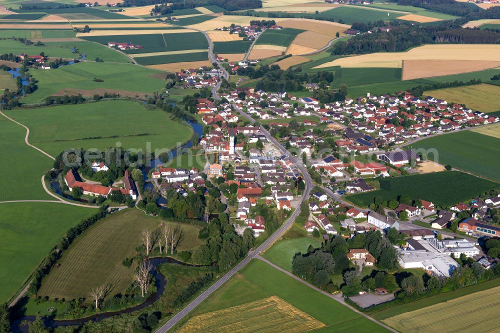 Aerial photograph Aham - Village on the river bank areas of Vils in Aham in the state Bavaria, Germany