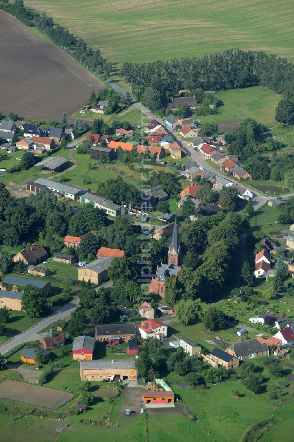 Gnevsdorf from the bird's eye view: Village core in Gnevsdorf in the state Mecklenburg - Western Pomerania