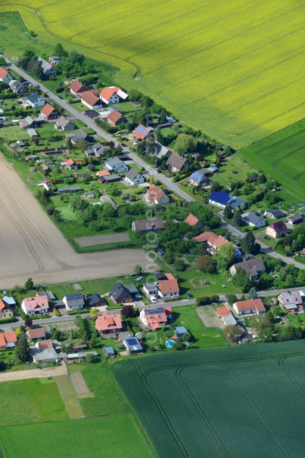 Güstow from the bird's eye view: Village core in Guestow in the state Mecklenburg - Western Pomerania