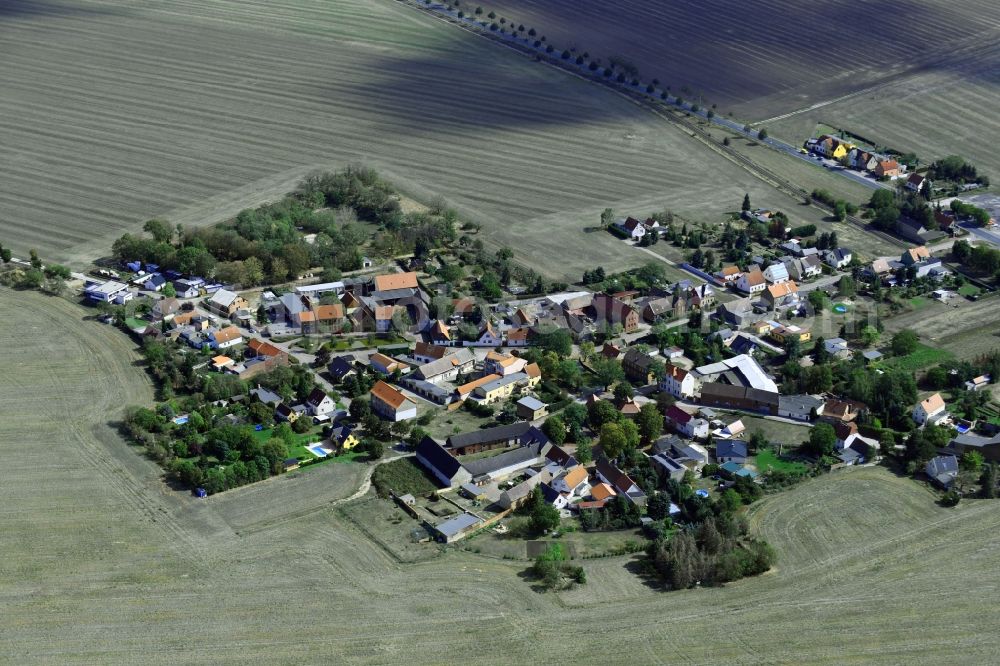Aerial image Heideloh - Agricultural land and field borders surround the settlement area of the village in Heideloh in the state Saxony-Anhalt, Germany