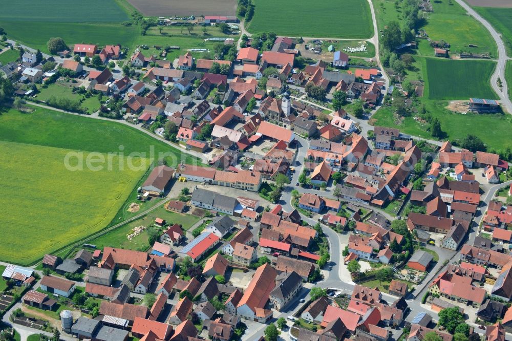 Aerial image Iphofen - Village core in Iphofen in the state Bavaria