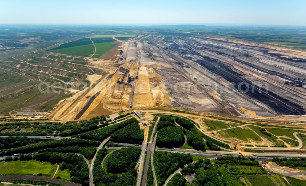 Jüchen from above - Village center in Juechen on lignite mining Garzweiler in North Rhine-Westphalia