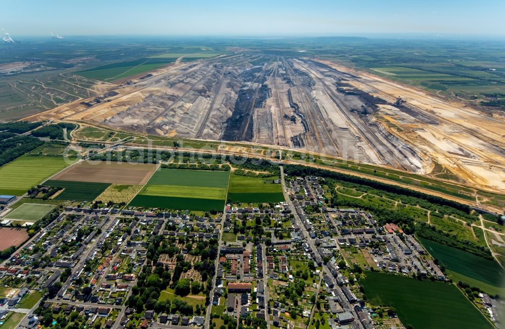 Jüchen from the bird's eye view: Village center in Juechen on lignite mining Garzweiler in North Rhine-Westphalia