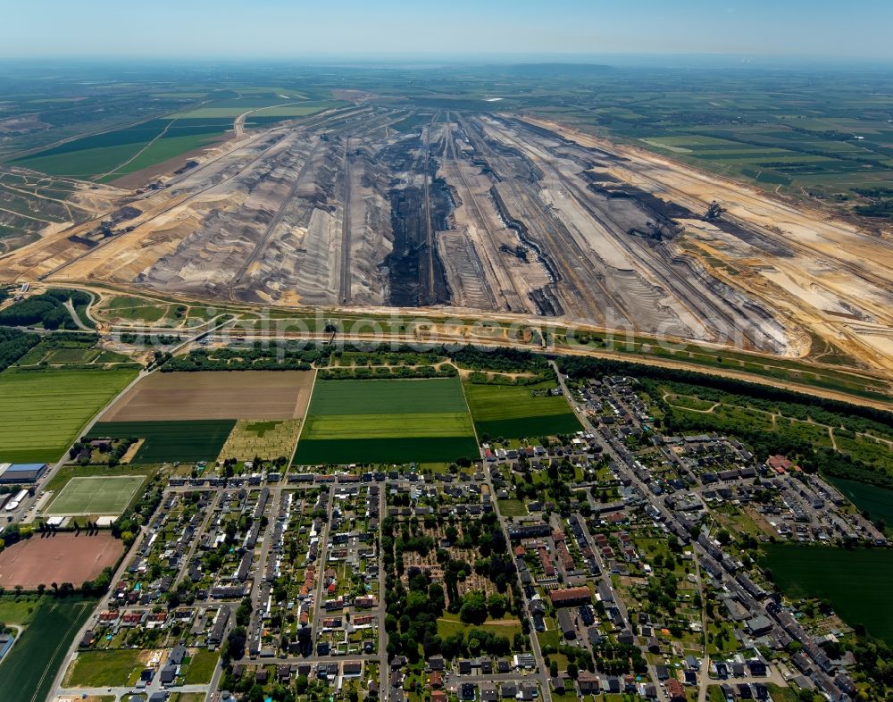 Aerial image Jüchen - Village center in Juechen on lignite mining Garzweiler in North Rhine-Westphalia