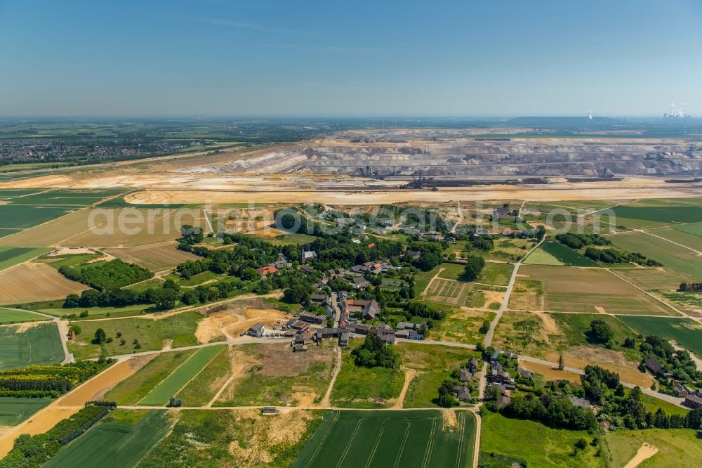 Aerial photograph Jüchen - Village center in Juechen on lignite mining Garzweiler in North Rhine-Westphalia