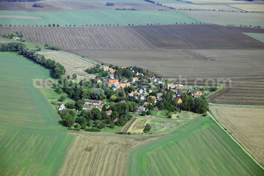 Aerial image Kistritz - Agricultural land and field borders surround the settlement area of the village in Kistritz in the state Saxony-Anhalt, Germany