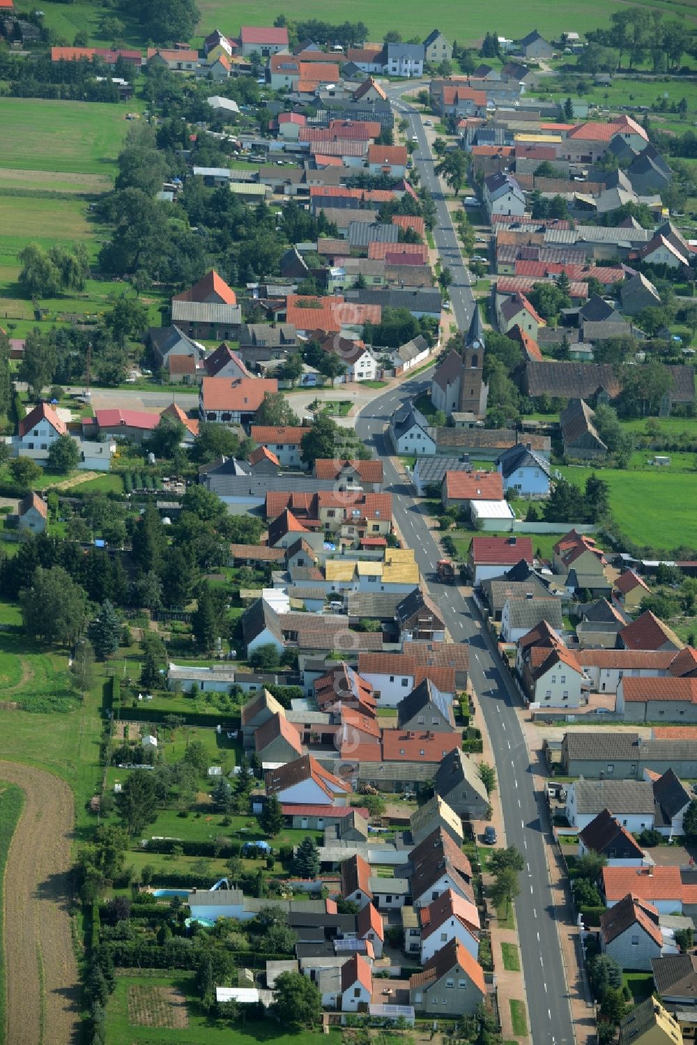 Laußig from the bird's eye view: Village core in Laussig in the state Saxony