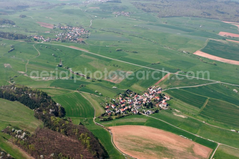 Lohnsfeld, Schmitterhof from the bird's eye view: Village core in Lohnsfeld, Schmitterhof in the state Rhineland-Palatinate