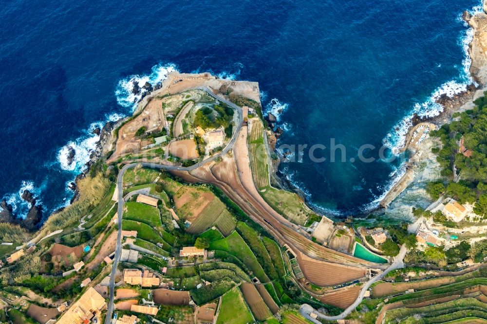 Aerial photograph Banyalbufar - Village on marine coastal area of Balearic Sea in Banyalbufar in Balearic Islands, Spain