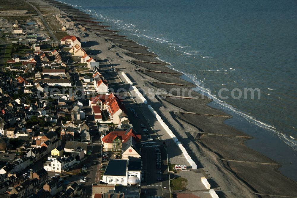 Aerial image Cayeux-sur-Mer - Village on marine coastal area of Channel in Cayeux-sur-Mer in Nord-Pas-de-Calais Picardy, France