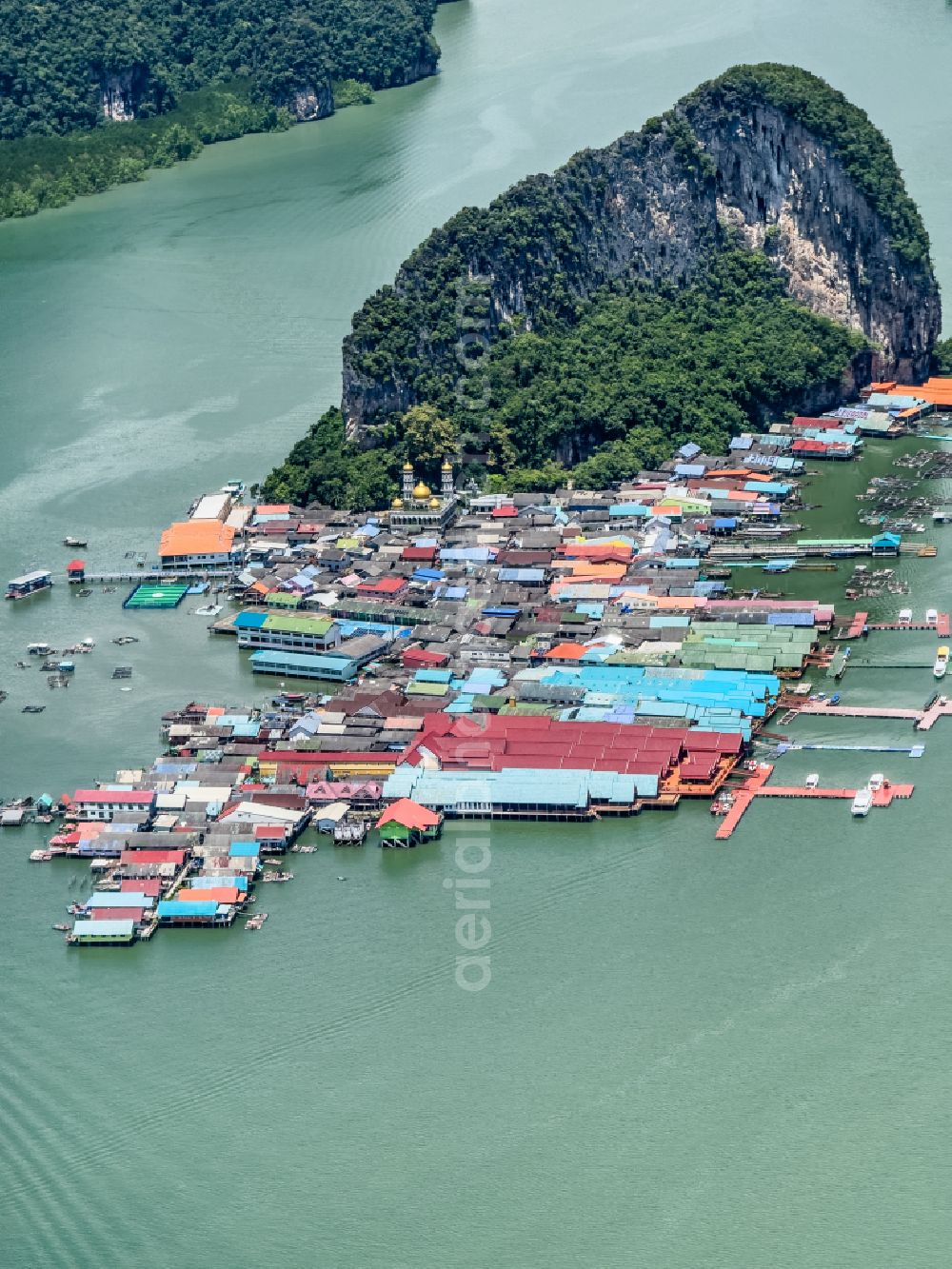 Ban Ko Panyi from the bird's eye view: Village on marine coastal area of Koh Panyee in Ban Ko Panyi in Phang-nga, Thailand