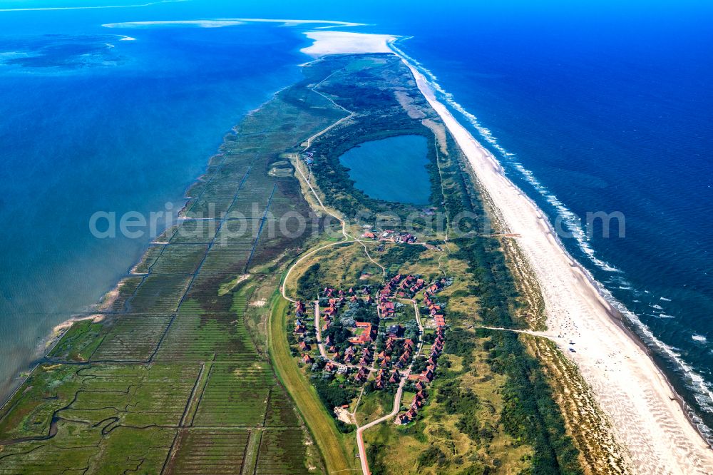 Aerial image Loog - Village on marine coastal area of North Sea island of Juist in Loog in the state Lower Saxony, Germany