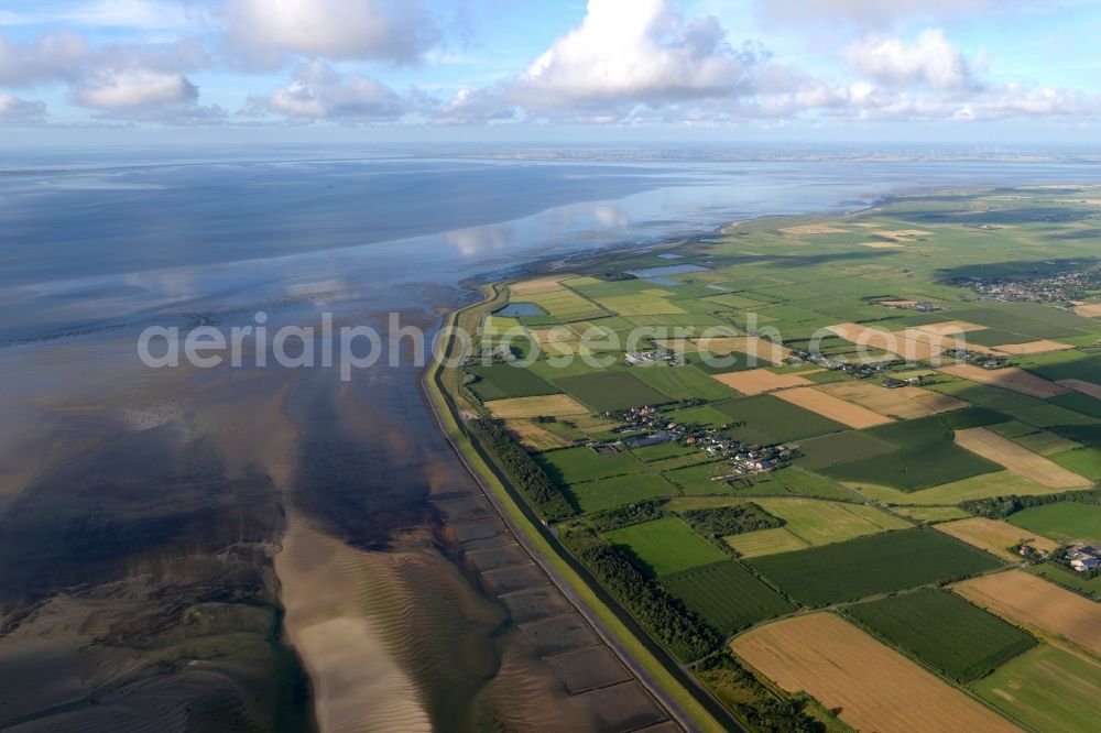 Utersum from above - Village on marine coastal area of North Sea in the district Grossdunsum in Utersum in the state Schleswig-Holstein