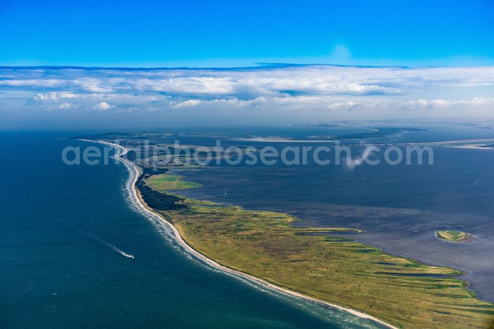 Insel Hiddensee from above - Village on marine coastal area of Baltic Sea in Insel Hiddensee in the state Mecklenburg - Western Pomerania, Germany