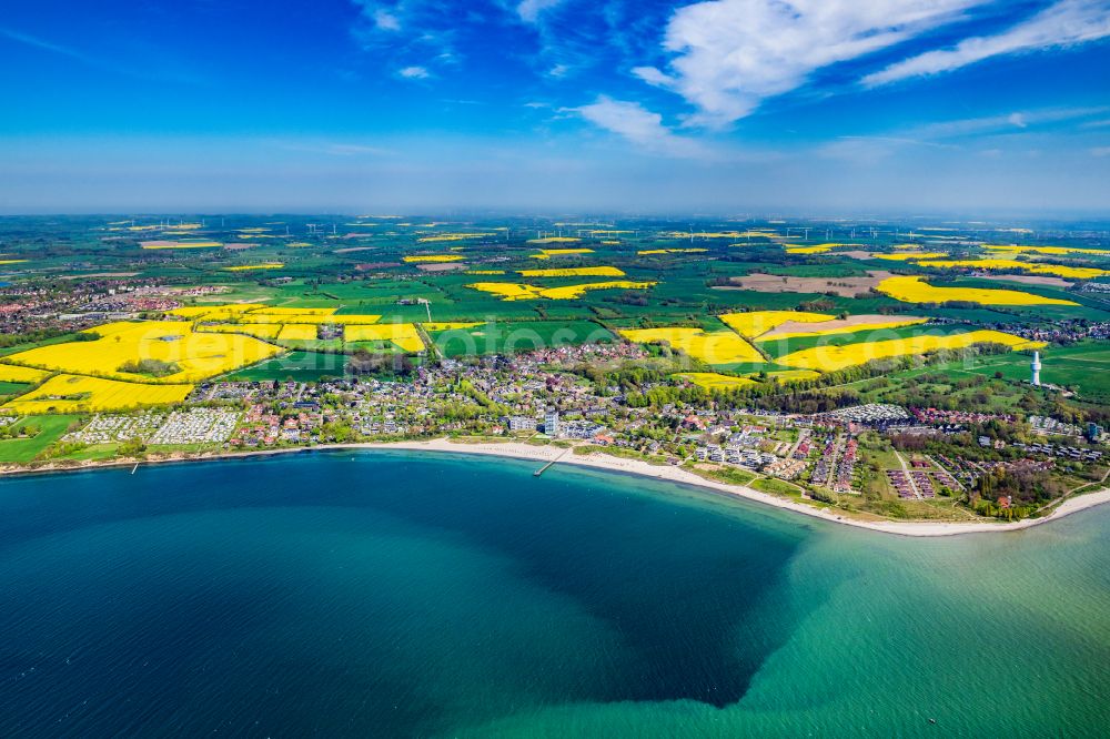 Pelzerhaken from above - Village on marine coastal area of Baltic Sea in Pelzerhaken in the state Schleswig-Holstein, Germany