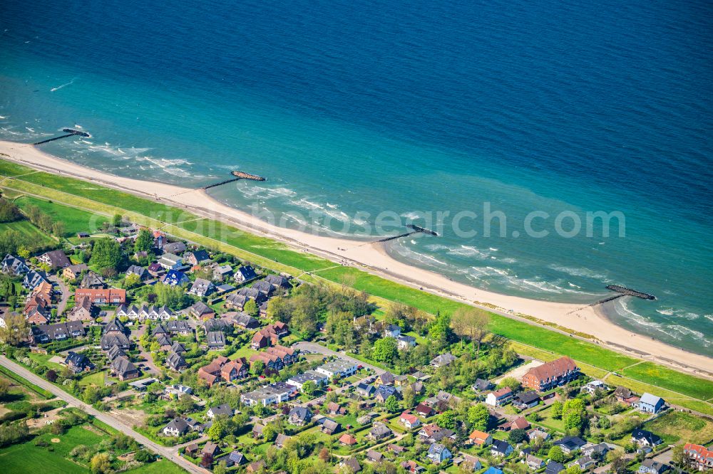 Schönberger Strand from above - Village on marine coastal area of Baltic Sea in Schoenberger Strand in the state Schleswig-Holstein