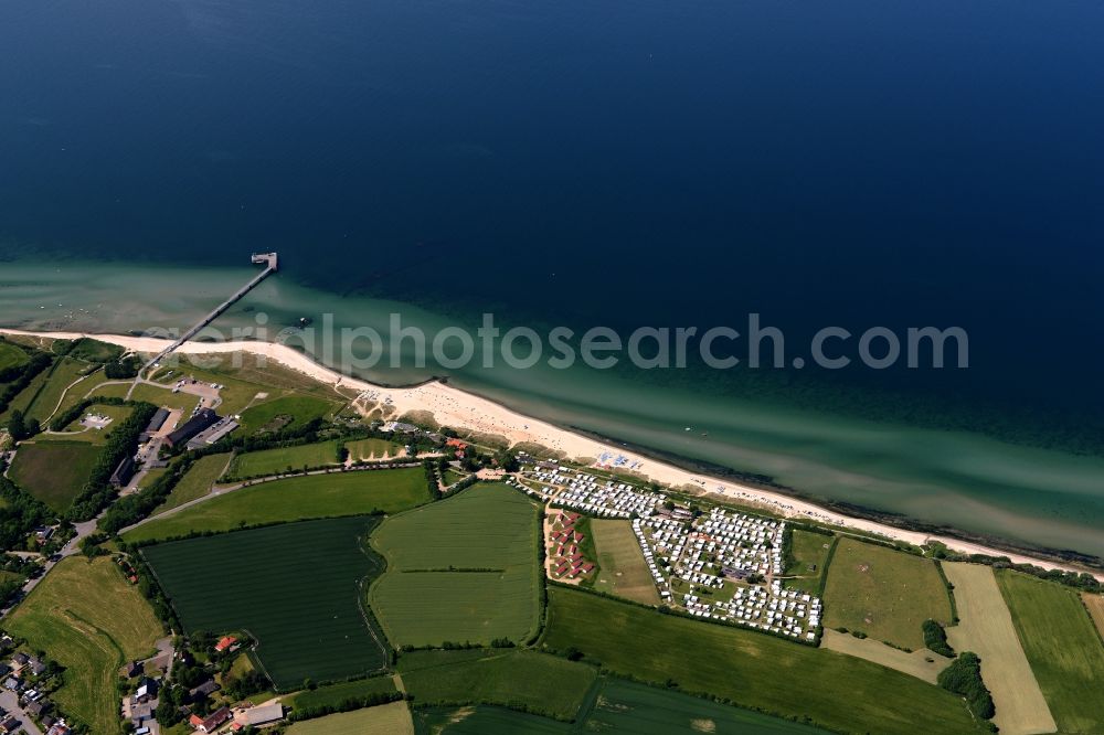 Aerial image Surendorf - Village on marine coastal area of Baltic Sea in Surendorf in the state Schleswig-Holstein