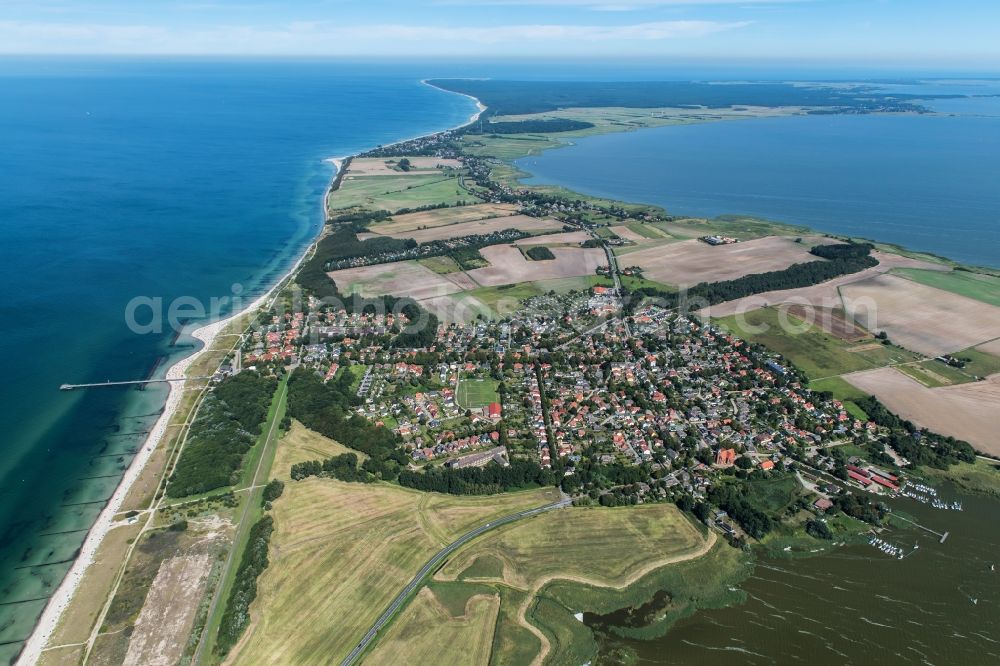 Aerial image Wustrow - Village on marine coastal area of Baltic Sea in Wustrow in the state Mecklenburg - Western Pomerania