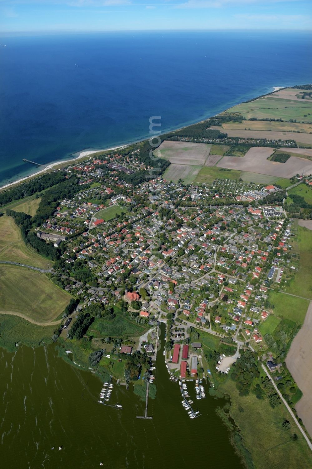 Aerial photograph Wustrow - Village on marine coastal area of Baltic Sea in Wustrow in the state Mecklenburg - Western Pomerania