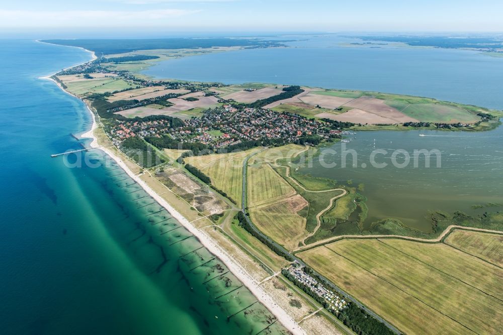 Wustrow from the bird's eye view: Village on marine coastal area of Baltic Sea in Wustrow in the state Mecklenburg - Western Pomerania