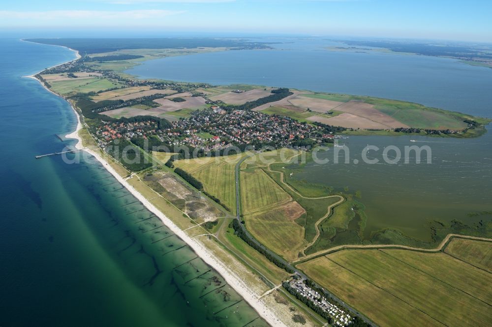 Aerial image Wustrow - Village on marine coastal area of Baltic Sea in Wustrow in the state Mecklenburg - Western Pomerania