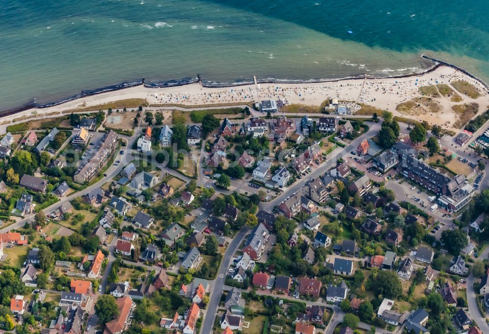 Strande from above - Village center on the sea coast area on Dorfstrasse in Strande in the state Schleswig-Holstein, Germany