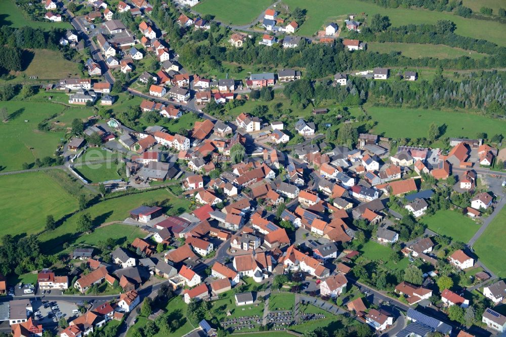 Mernes from the bird's eye view: Village core in Mernes in the state Hesse