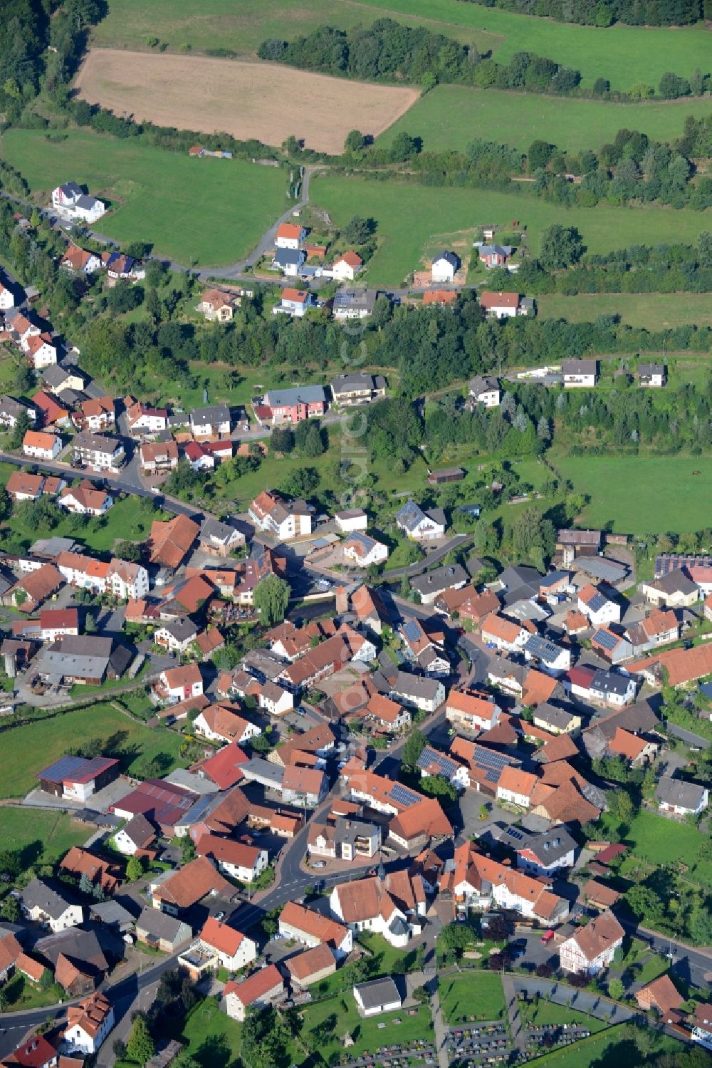 Aerial image Mernes - Village core in Mernes in the state Hesse