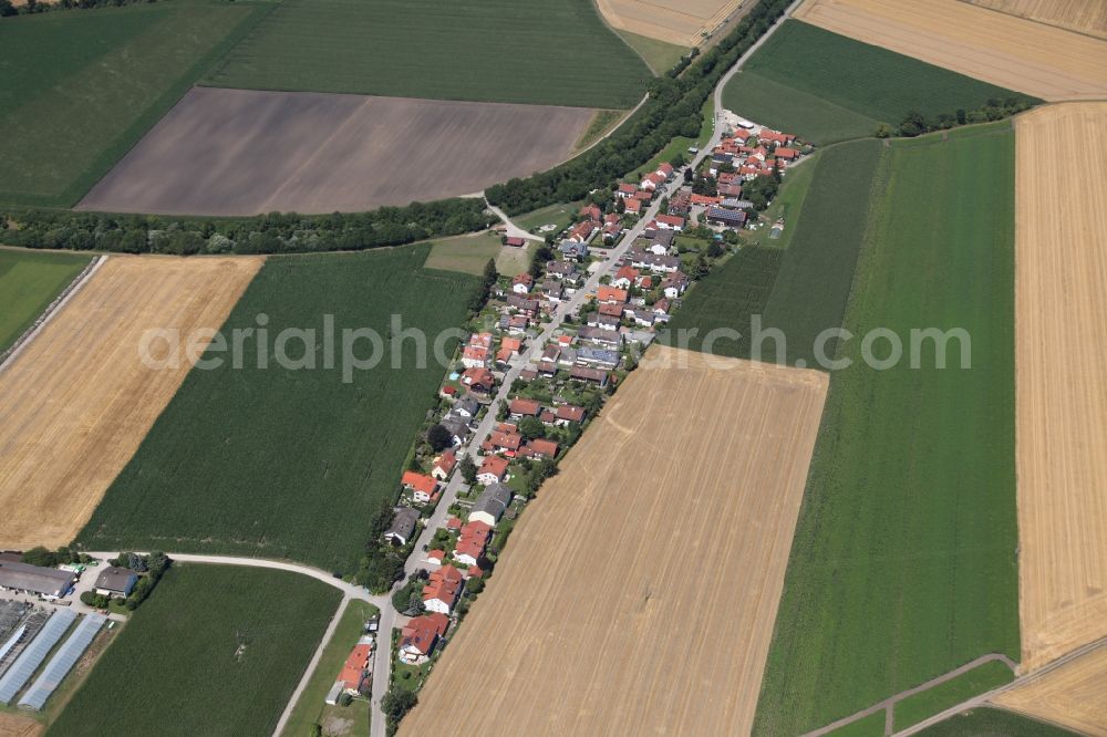 Pliening from the bird's eye view: Village core in Pliening- Lansham in the state Bavaria