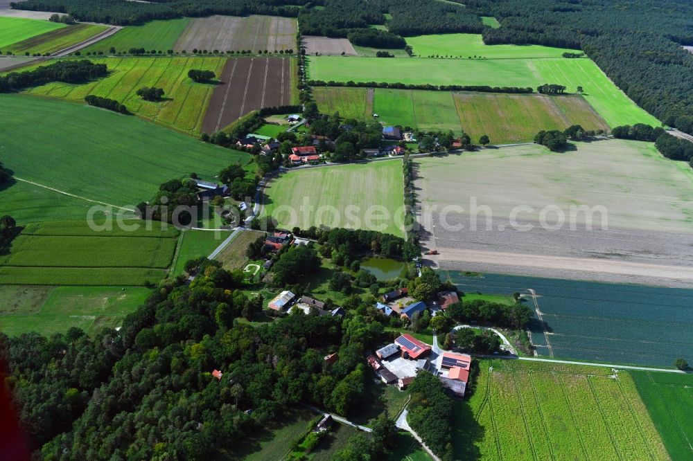 Aerial image Reddereitz - Agricultural land and field borders surround the settlement area of the village in Reddereitz in the state Lower Saxony, Germany