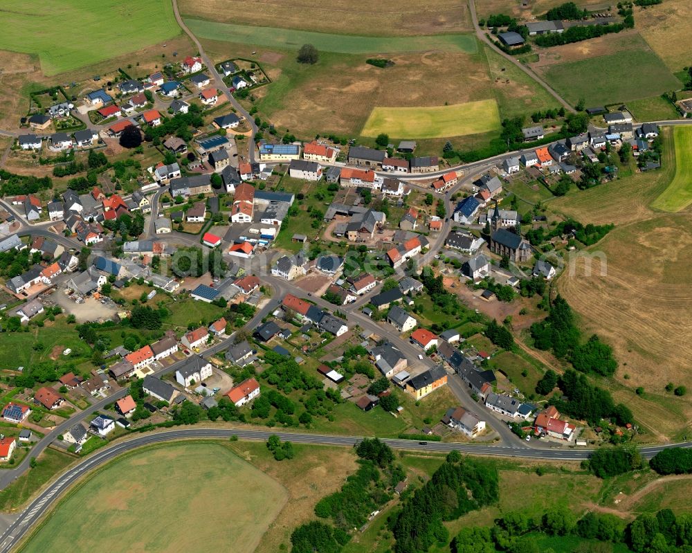 Aerial photograph Reichenbach - Centre of Reichenbach in the state of Rhineland-Palatinate. The borough and municipiality is located on the creek of the same name in the county district of Birkenfeld, surrounded by fields and forest