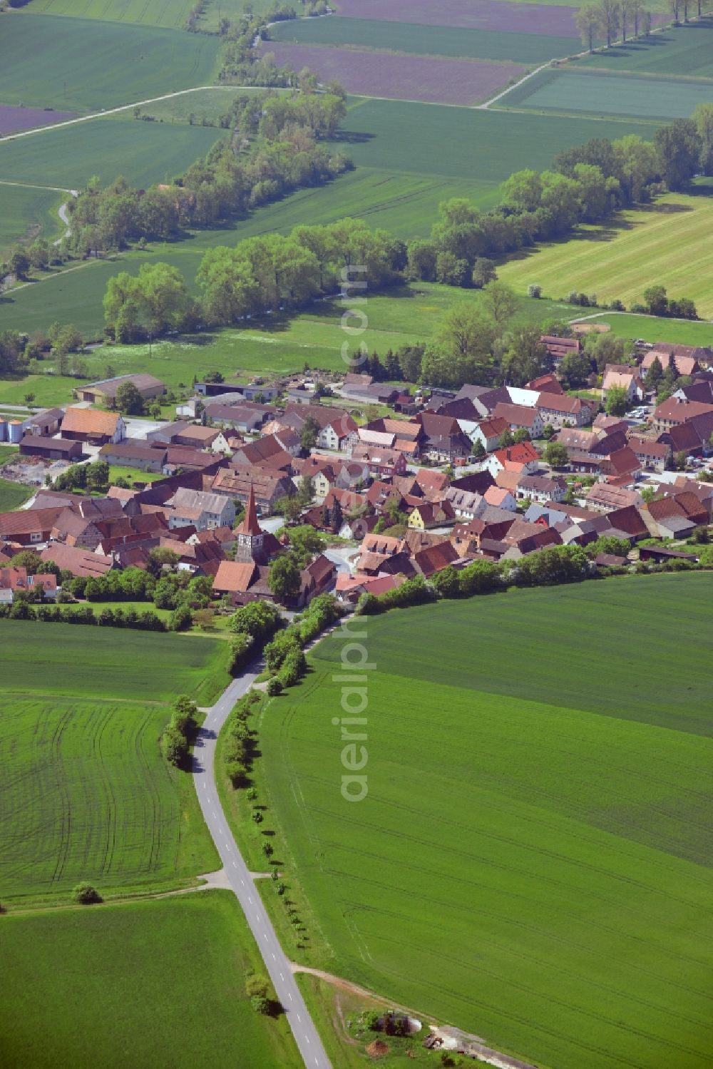 Schellbach, Neustadt from above - Village core in Schellbach, Neustadt in the state Bavaria