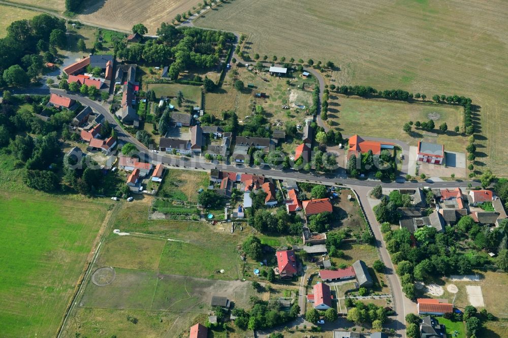 Aerial photograph Schopsdorf - Agricultural land and field borders surround the settlement area of the village in Schopsdorf in the state Saxony-Anhalt, Germany