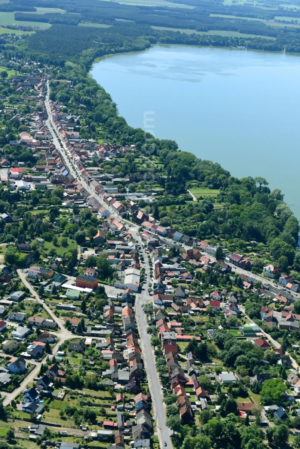 Arendsee (Altmark) from above - Village on the lake bank areas of Arendseees in Arendsee (Altmark) in the state Saxony-Anhalt, Germany